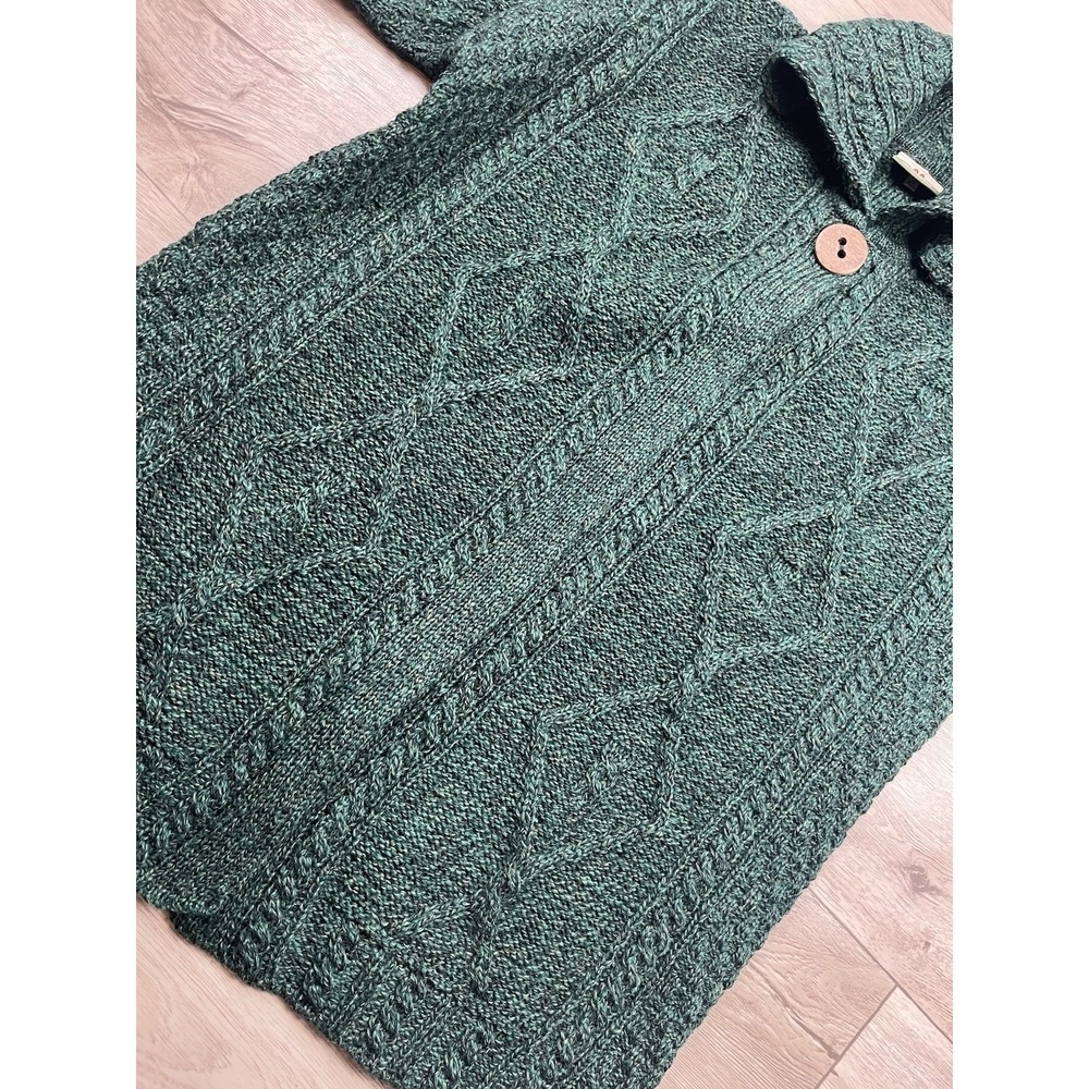 Carraig Donn Aran Green Cardigan Sweater Women XL 100 Pure New Wool Made Ireland - Picture 6 of 13